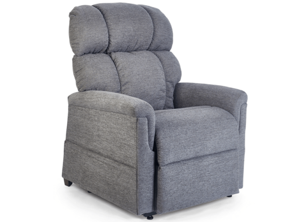 The Comforter Tall, a gray upholstered recliner chair featuring a padded backrest and armrests, designed for optimal comfort and relaxation, is displayed against a white background.